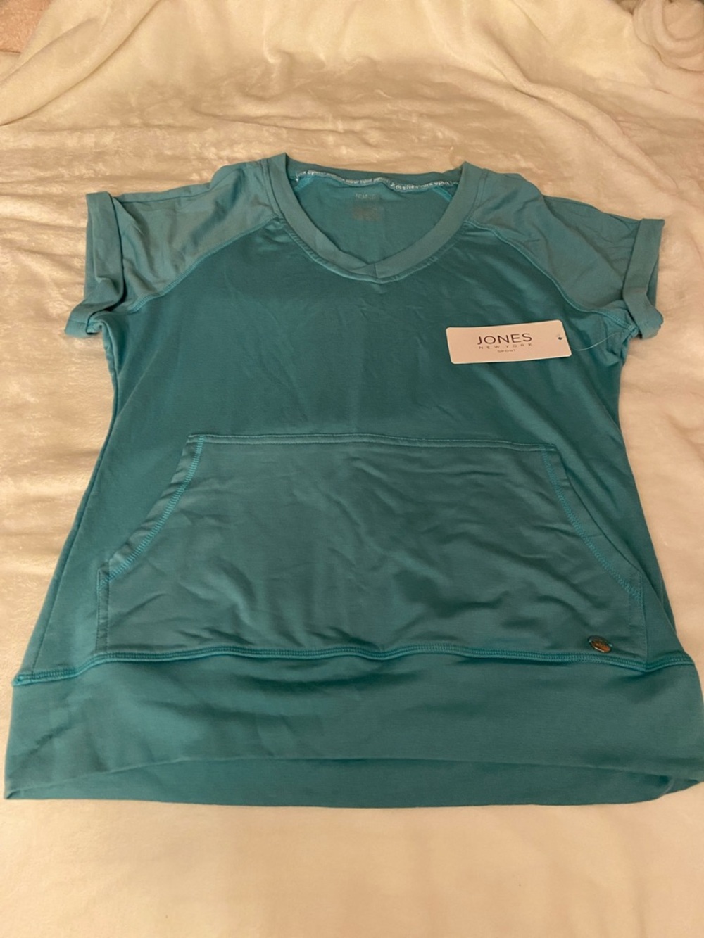 Jones New York Teal V-Neck Active Top NWT